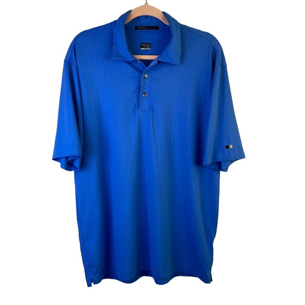 Nike Tiger Woods Collection Mens Blue Textured Golf Polo Shirt Size M 256465-475